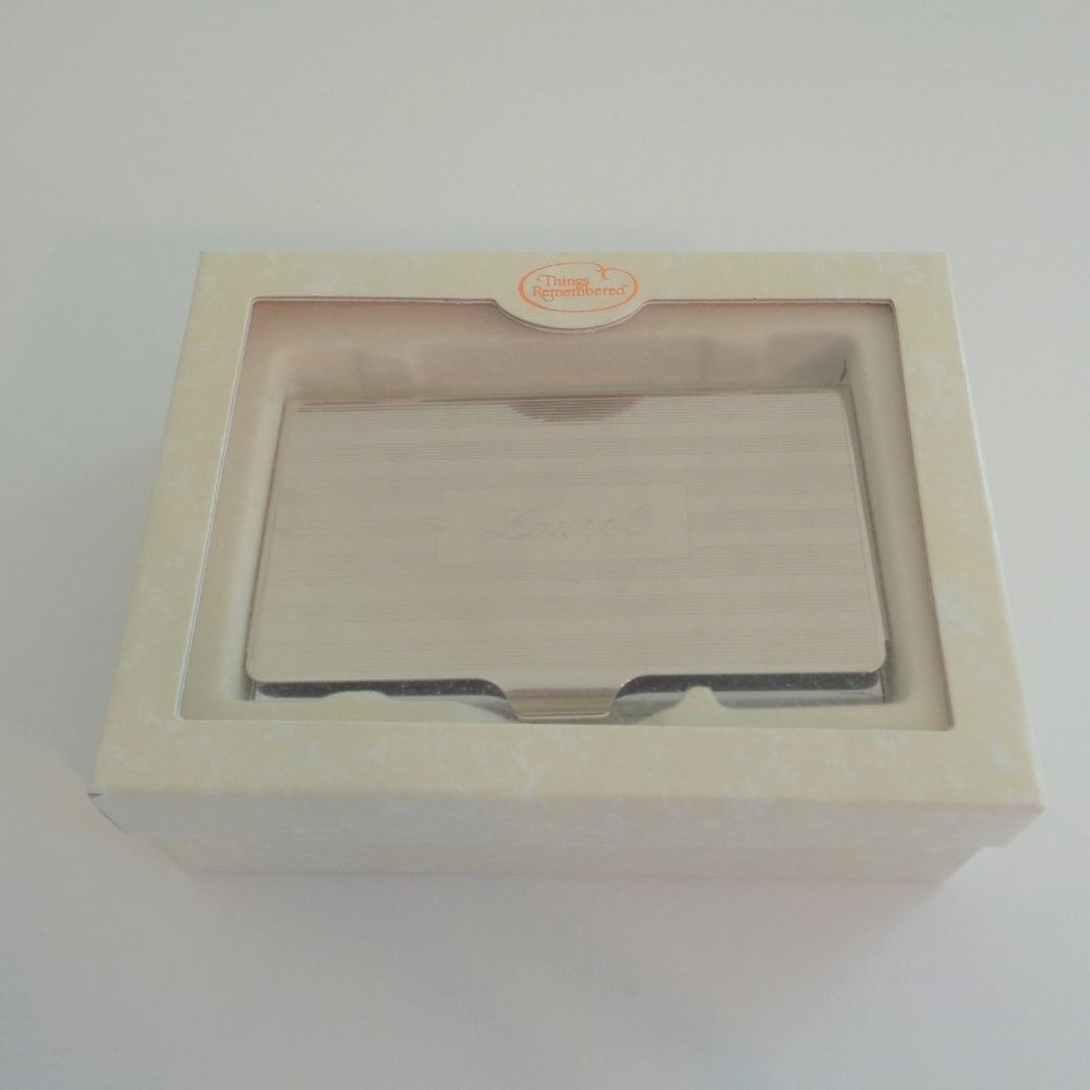 Things Remembered Metal Business Card Case Holder Silver Laurel Monogram NEW